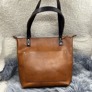 Portland Leather Goods Medium Classic Zipper Tote Handbag Purse Honey
